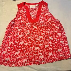 Anthropologie Red Animal Pattern Blouse